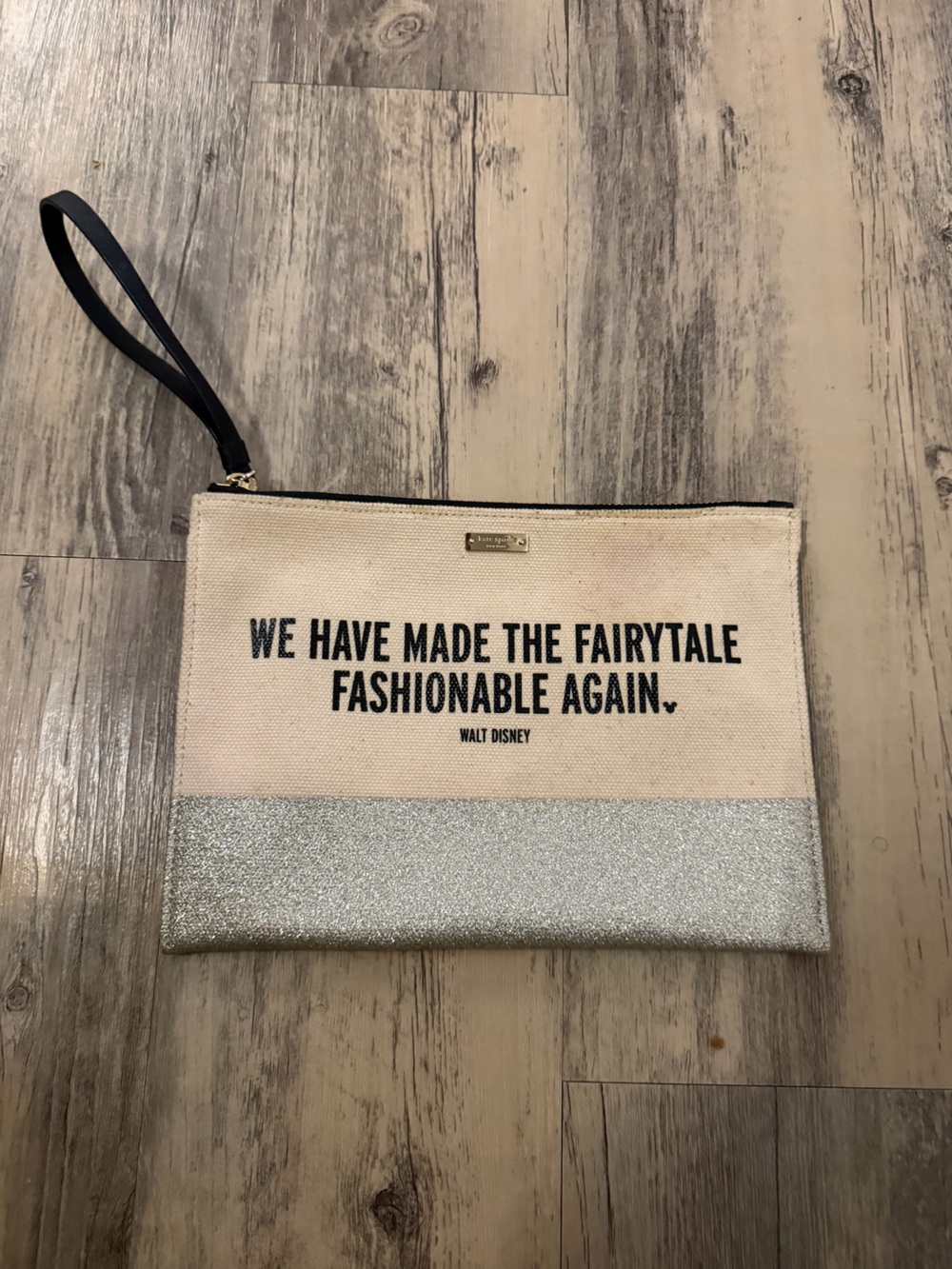 Disney Beige Canvas Wristlet with Silver Glitter Trim